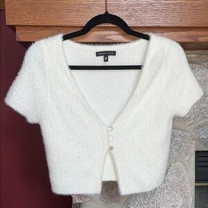 Kendall & Kylie White Fuzzy Cardigan Sweater